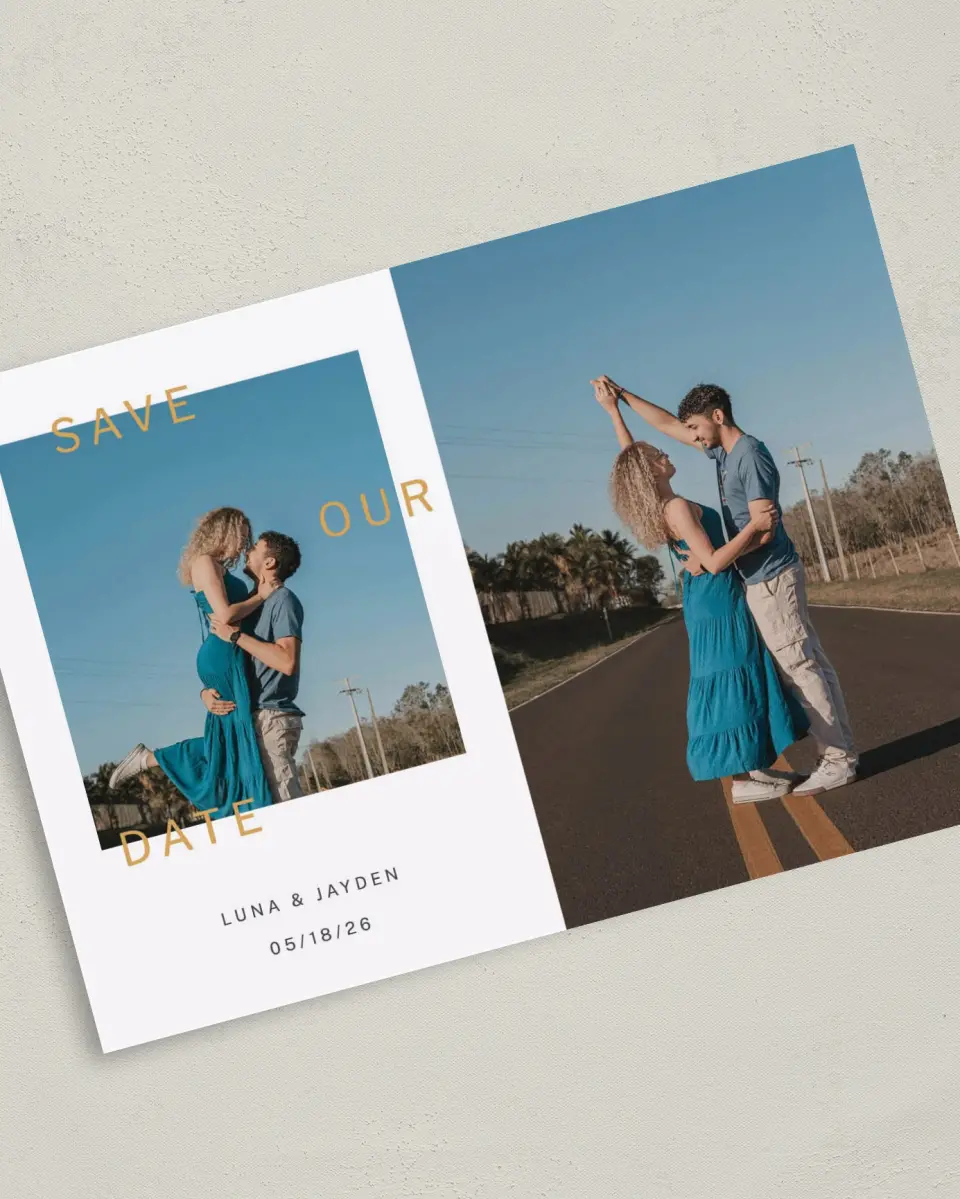 This is a 5" x 7" Save the Date Card called Dance Until Dawn printed in full color on Premium Smooth paper
