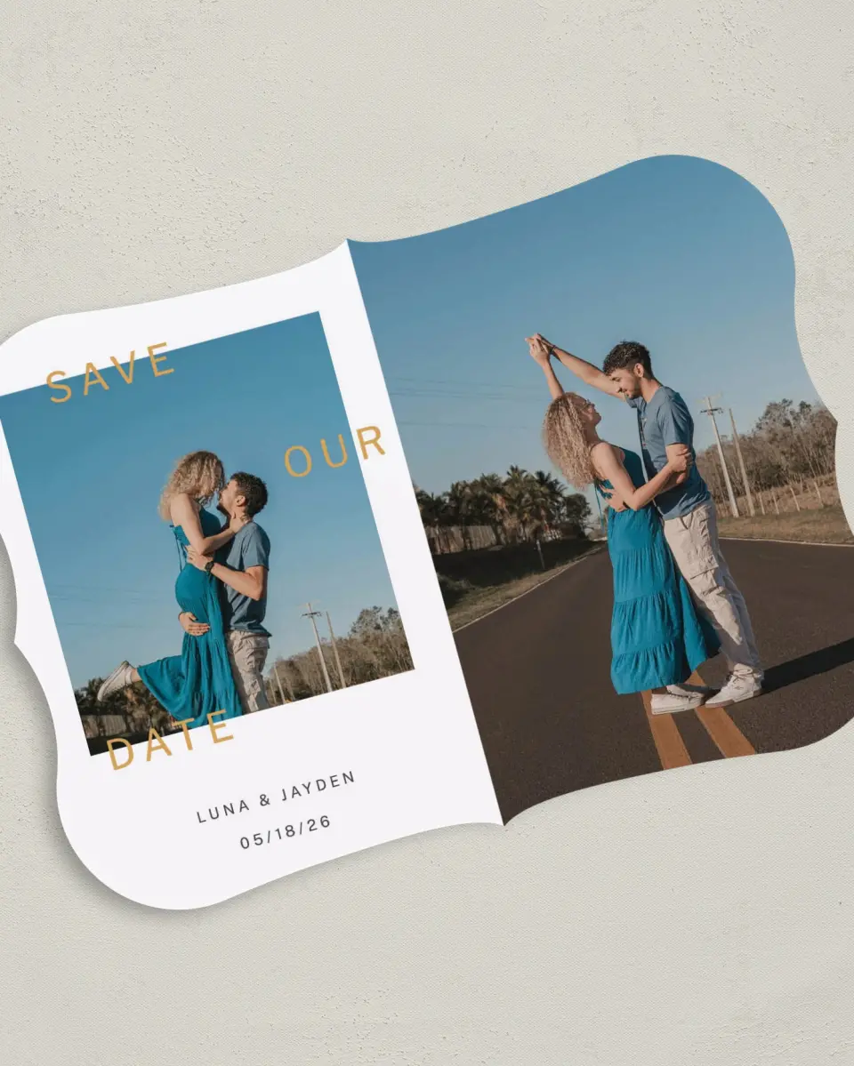 This is a 5" x 7" Save the Date Card called Dance Until Dawn printed in full color on Premium Smooth paper