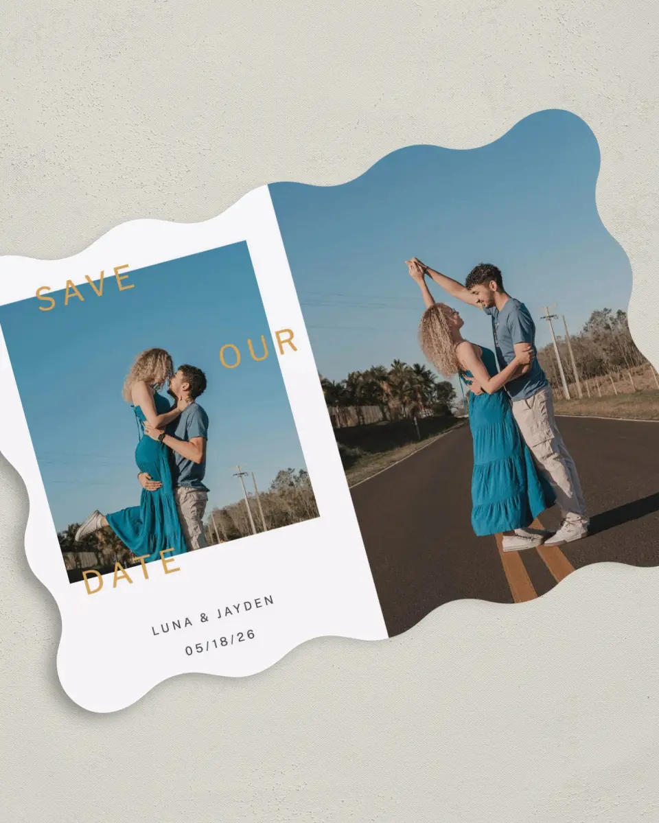 This is a 5" x 7" Save the Date Card called Dance Until Dawn printed in full color on Premium Smooth paper