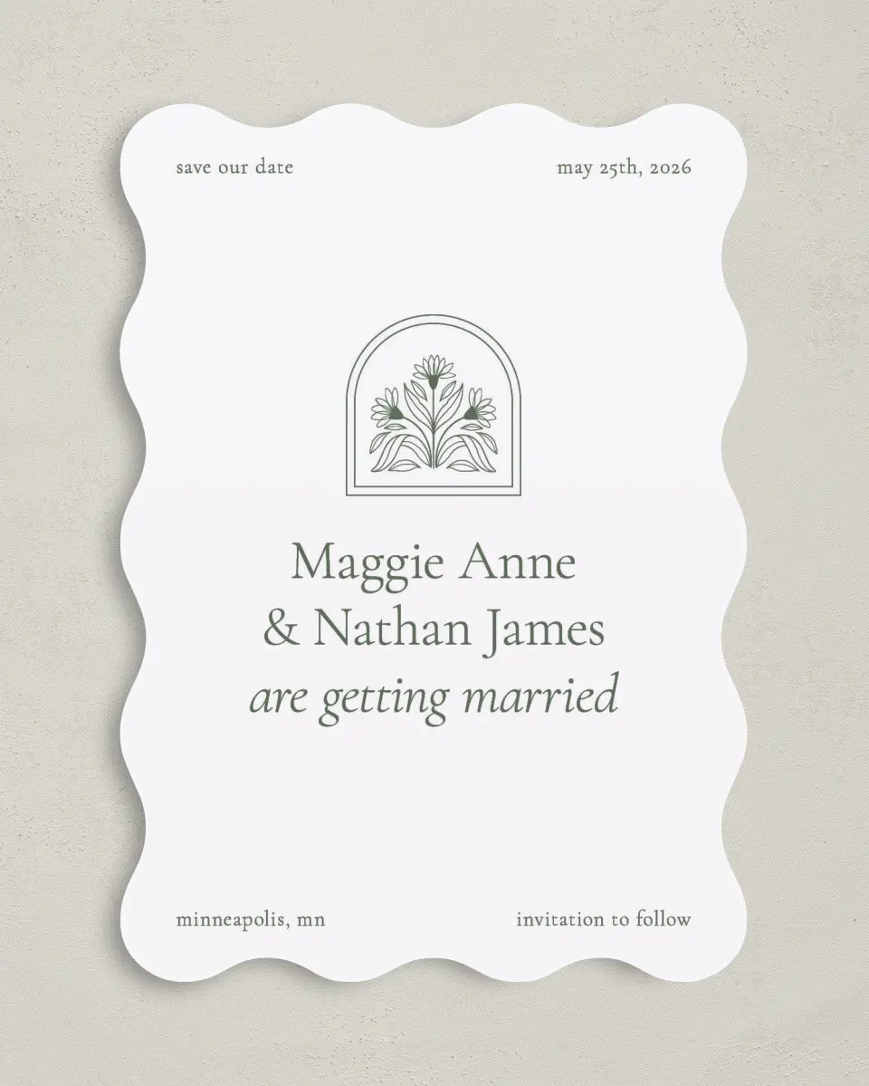 This is a 5" x 7" Save the Date Card called Blossoming Love printed in full color on Premium Smooth paper