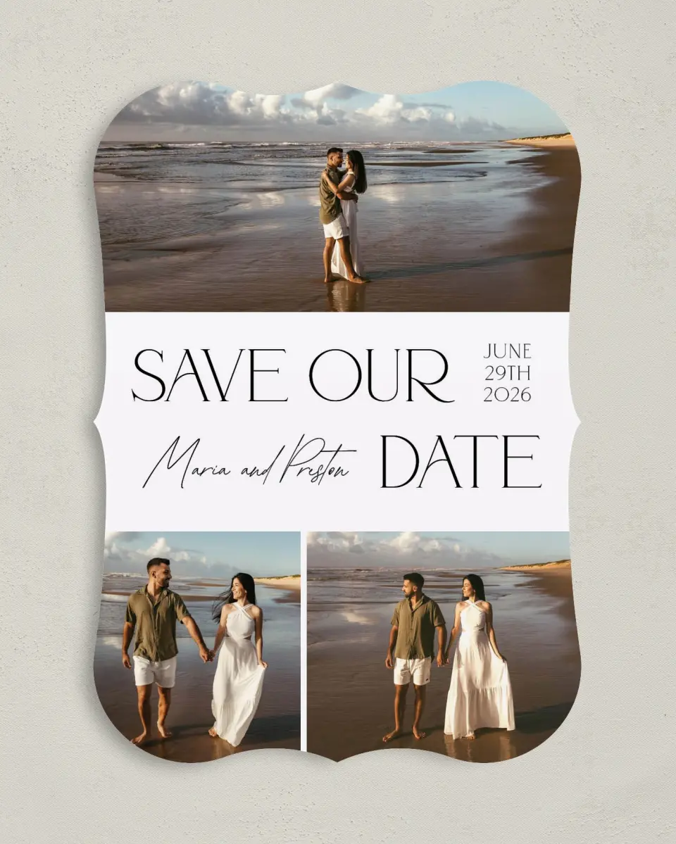 This is a 5" x 7" Save the Date Card called Beautiful Beginnings printed in full color on Premium Smooth paper