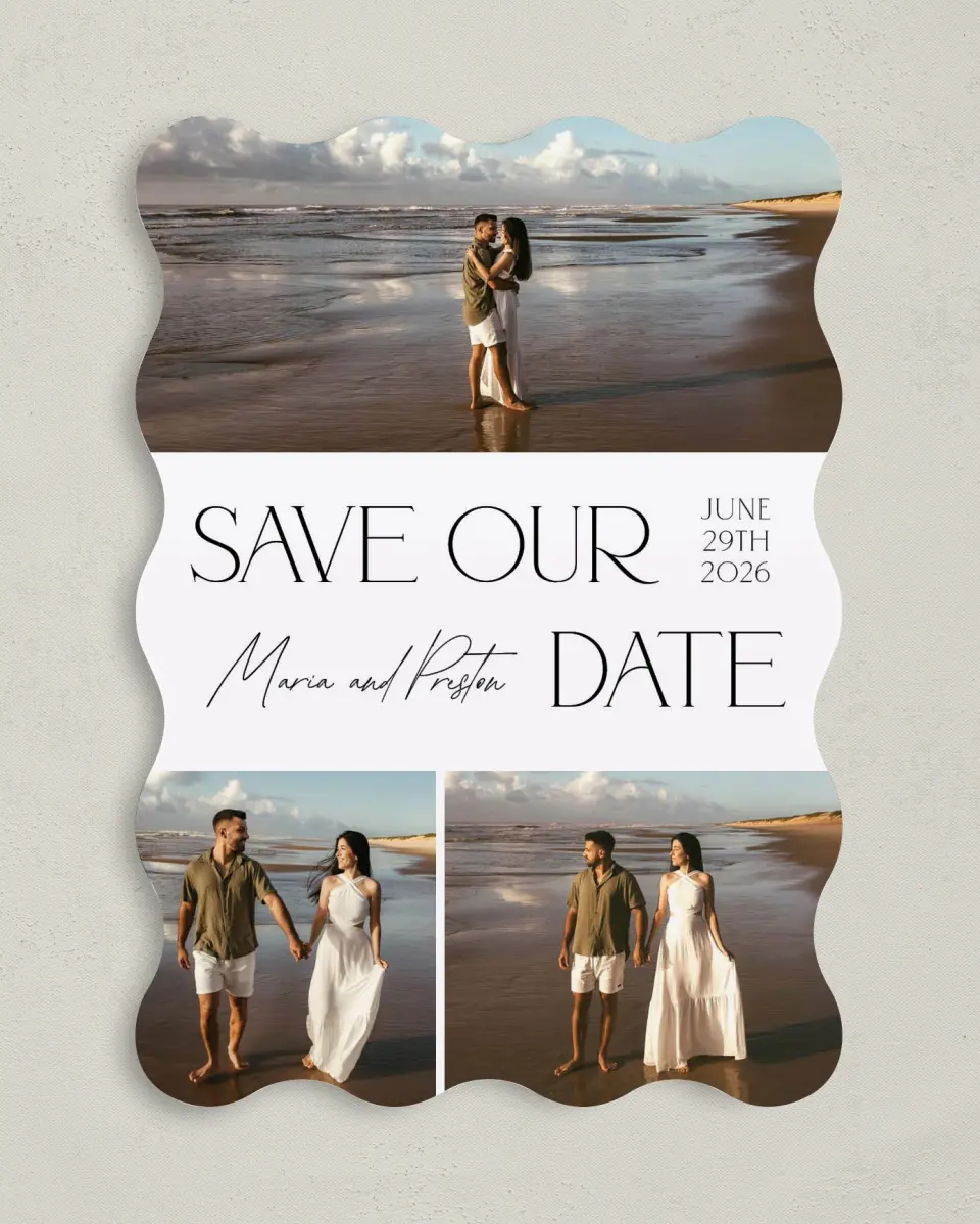 This is a 5" x 7" Save the Date Card called Beautiful Beginnings printed in full color on Premium Smooth paper