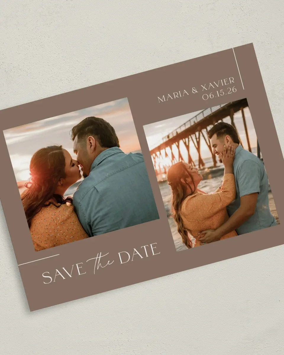 This is a 5" x 7" Save the Date Card called Love Lives Here printed in full color on Premium Smooth paper