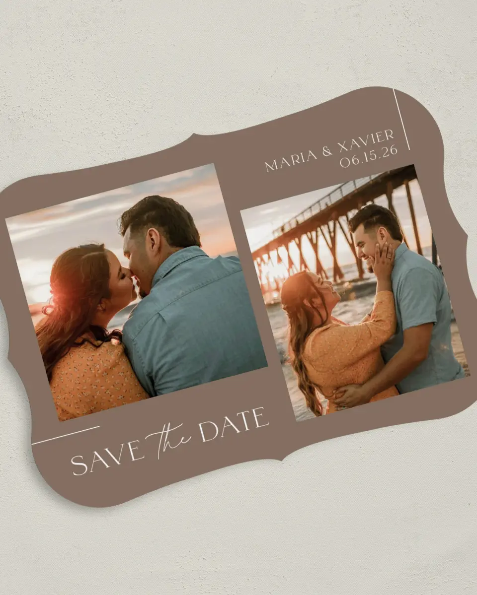This is a 5" x 7" Save the Date Card called Love Lives Here printed in full color on Premium Smooth paper