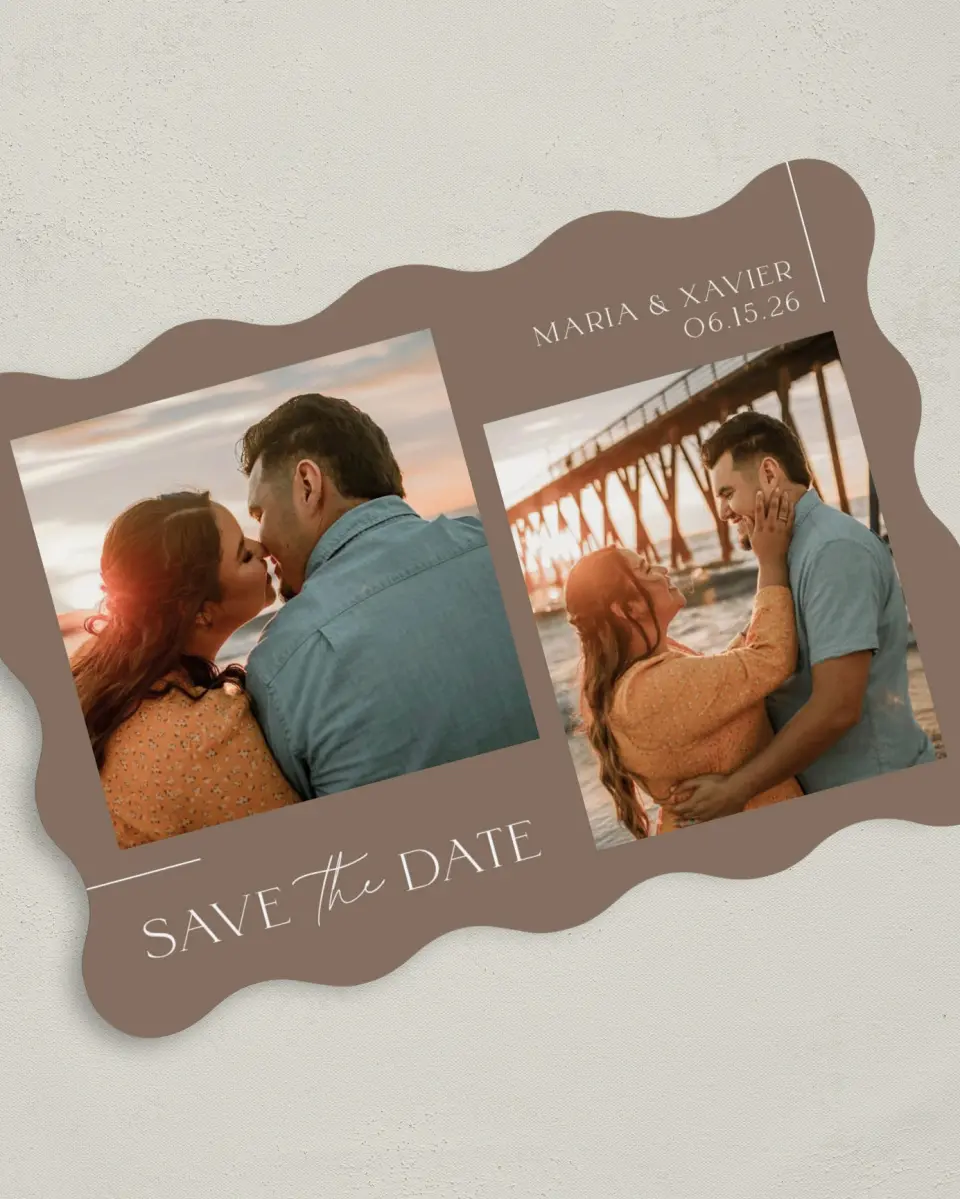 This is a 5" x 7" Save the Date Card called Love Lives Here printed in full color on Premium Smooth paper