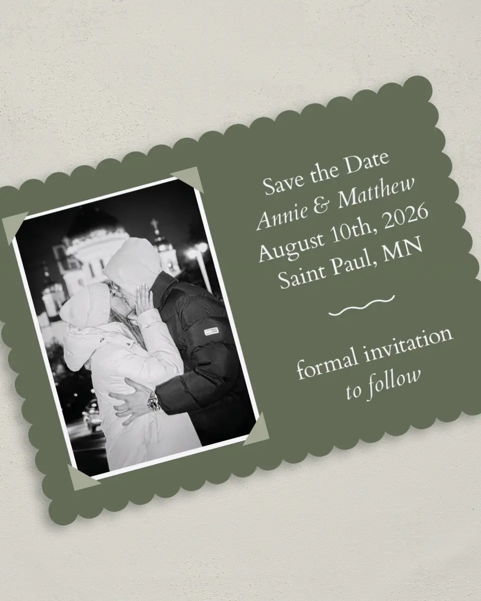 This is a 5" x 7" Save the Date Card called Framed Forever printed in full color on Premium Smooth paper