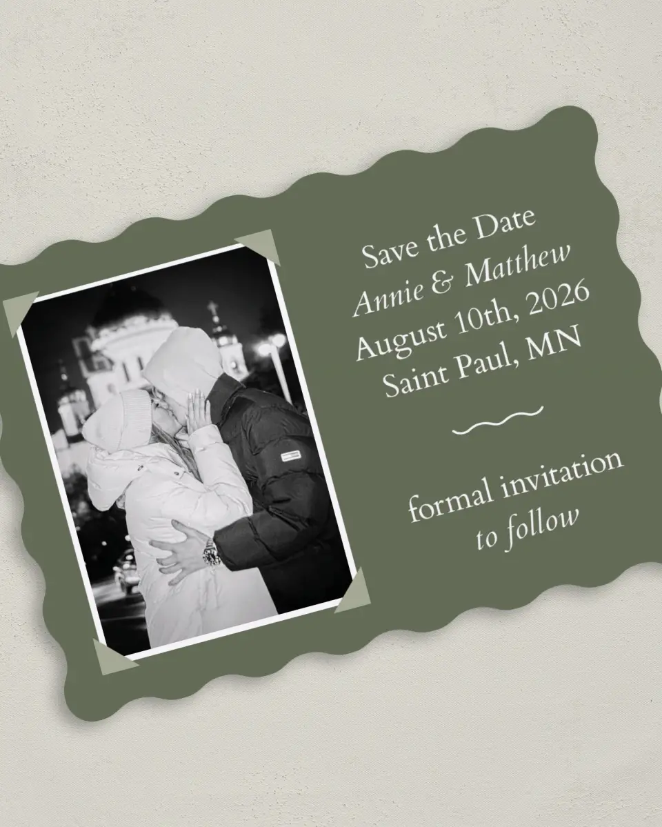 This is a 5" x 7" Save the Date Card called Framed Forever printed in full color on Premium Smooth paper