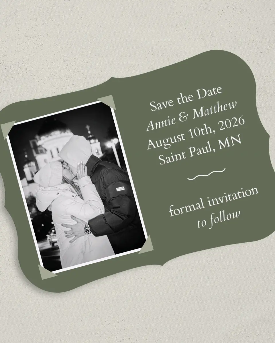 This is a 5" x 7" Save the Date Card called Framed Forever printed in full color on Premium Smooth paper