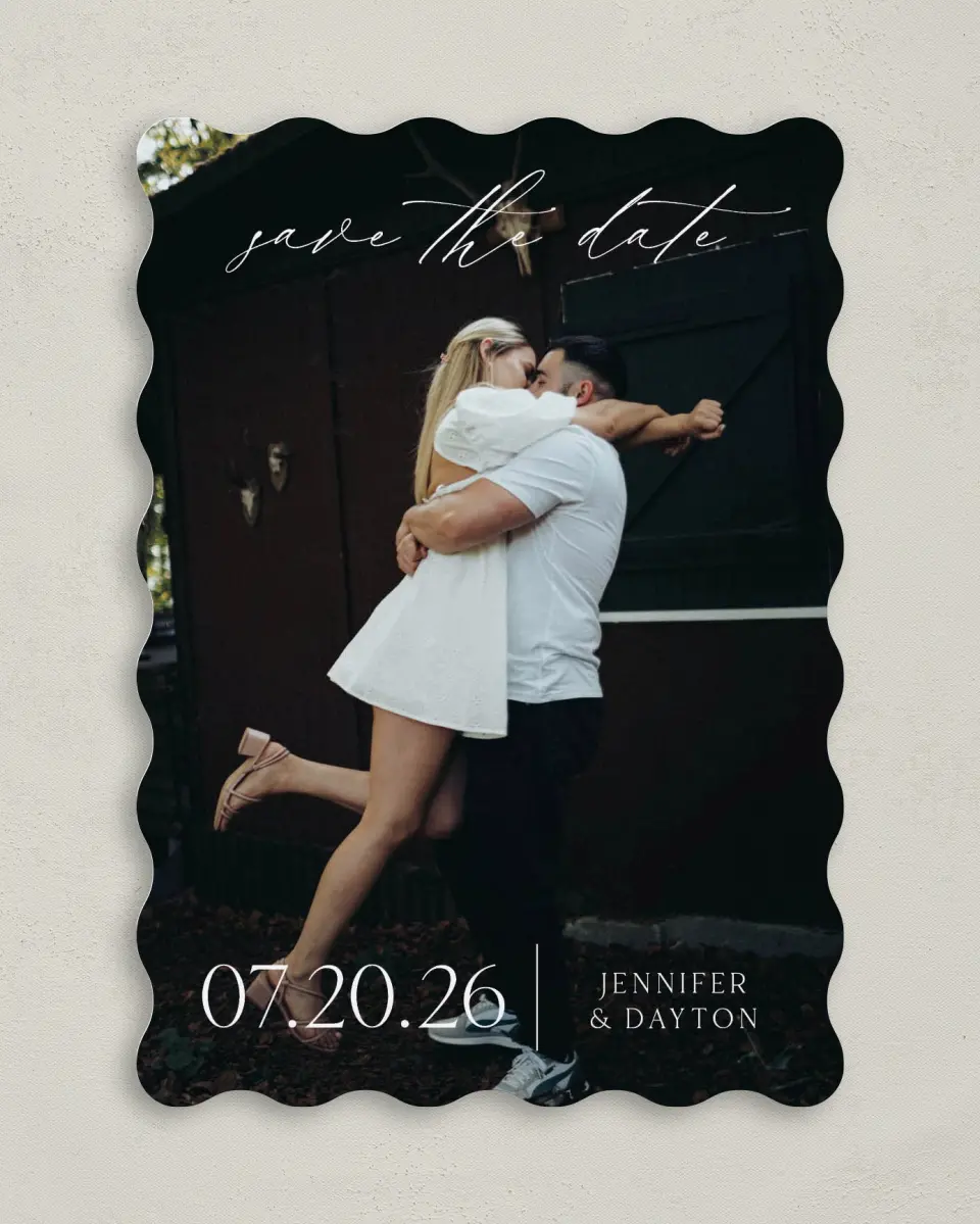This is a 5" x 7" Save the Date Card called Dainty Love printed in full color on Premium Smooth paper
