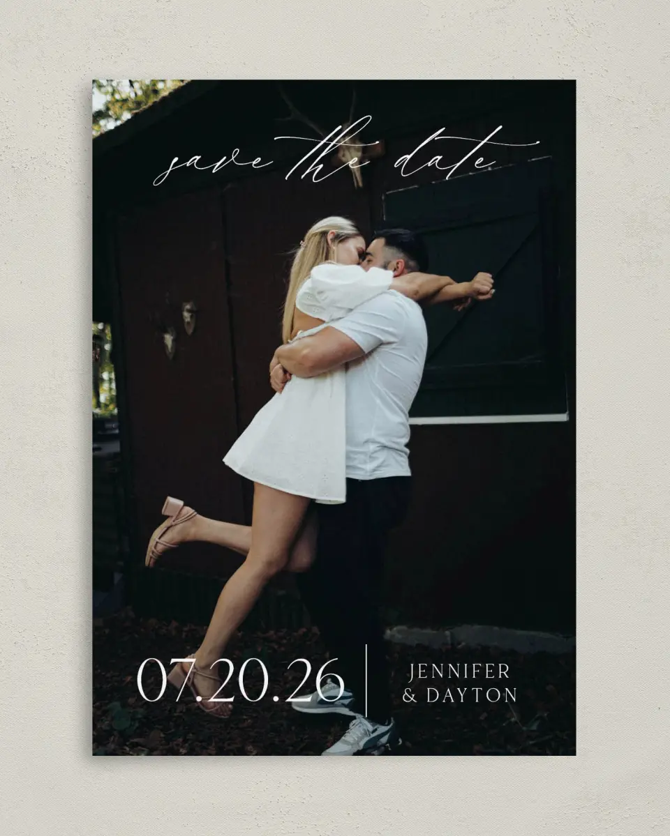 This is a 5" x 7" Save the Date Card called Dainty Love printed in full color on Premium Smooth paper
