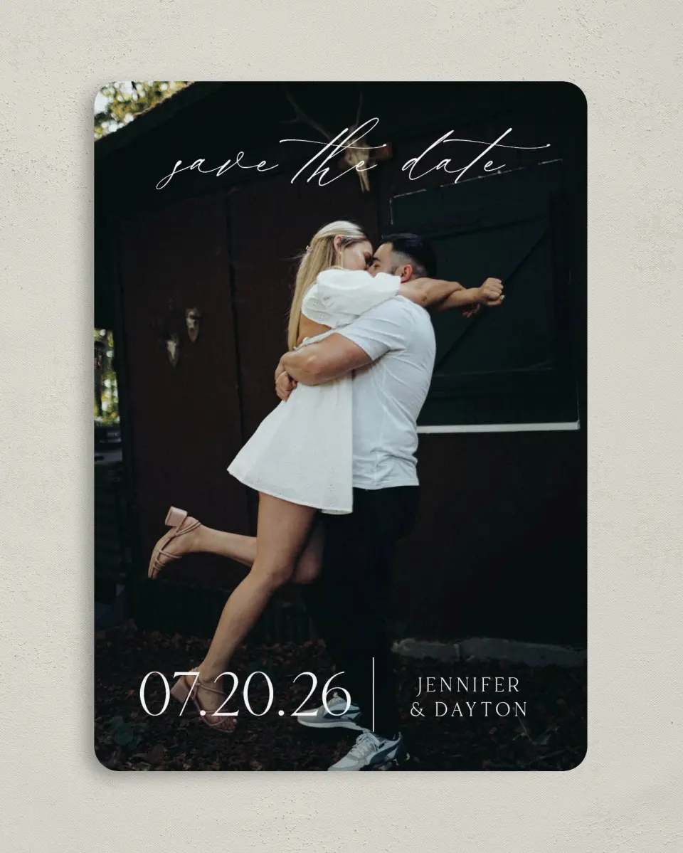 This is a 5" x 7" Save the Date Card called Dainty Love printed in full color on Premium Smooth paper