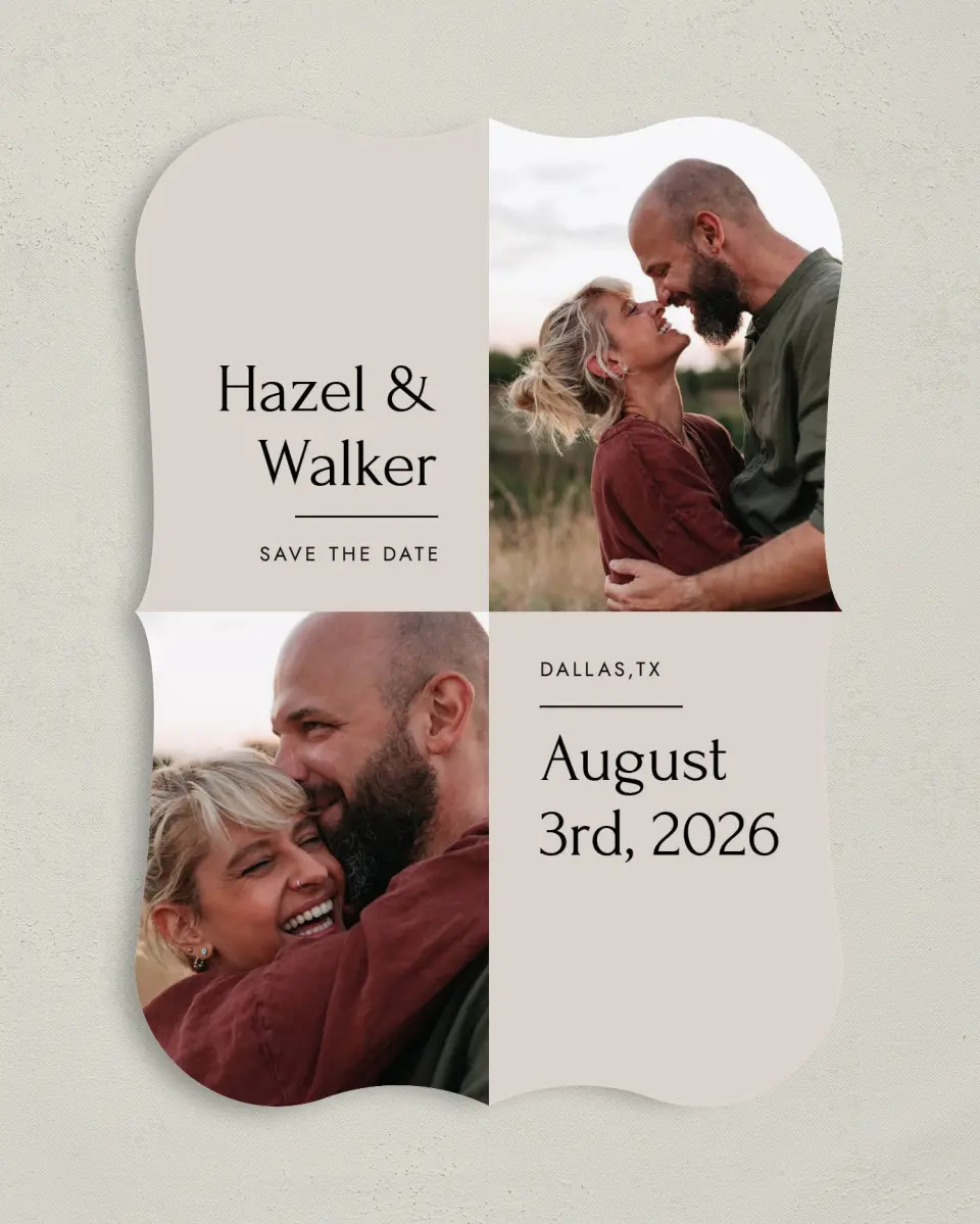 This is a 5" x 7" Save the Date Card called Just You & Me printed in full color on Premium Smooth paper