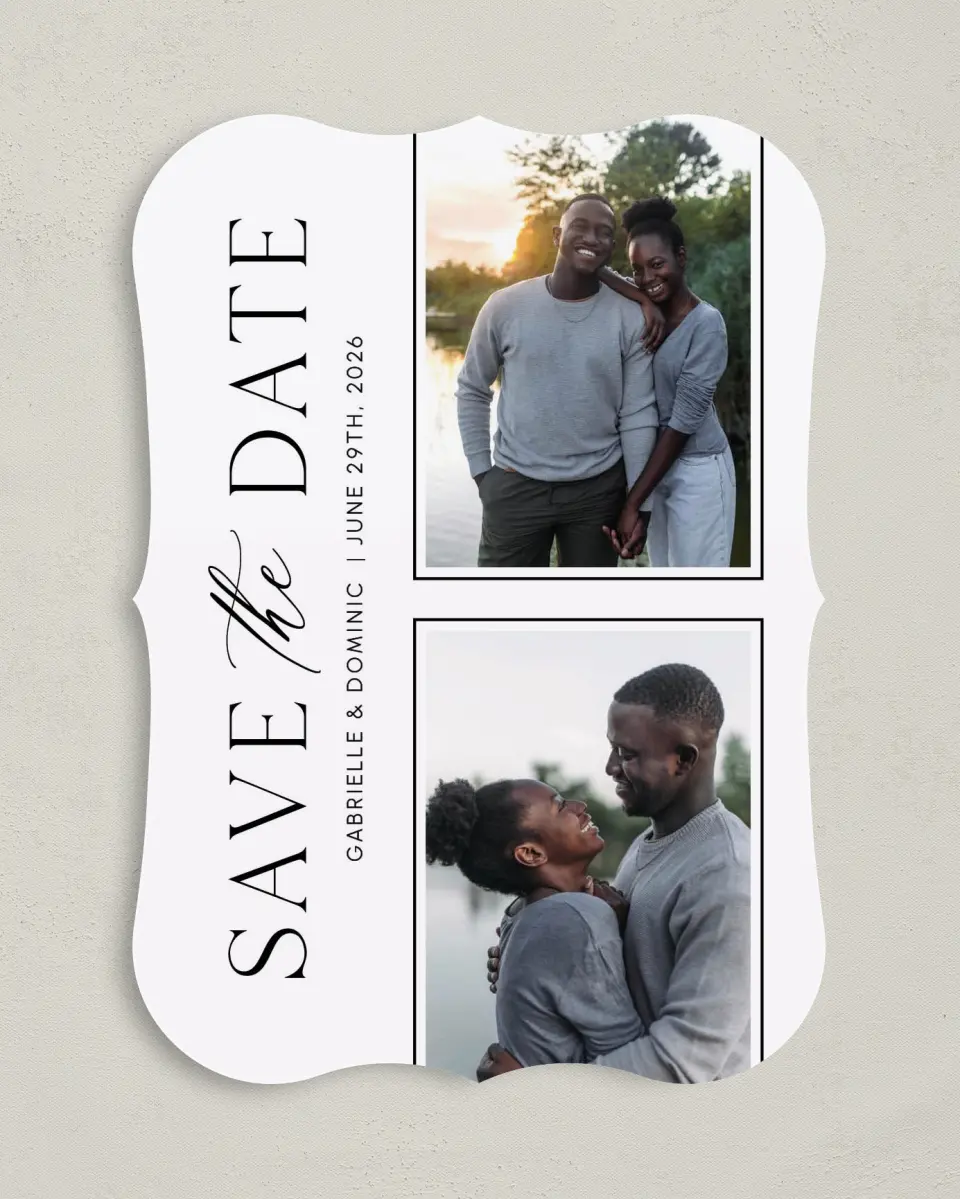 This is a 5" x 7" Save the Date Card called Elegantly True printed in full color on Premium Smooth paper