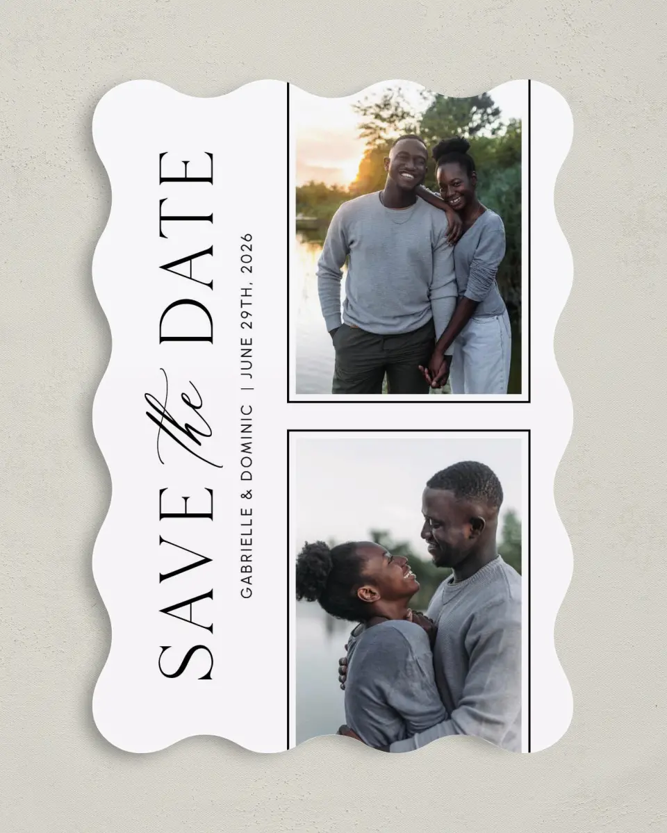 This is a 5" x 7" Save the Date Card called Elegantly True printed in full color on Premium Smooth paper