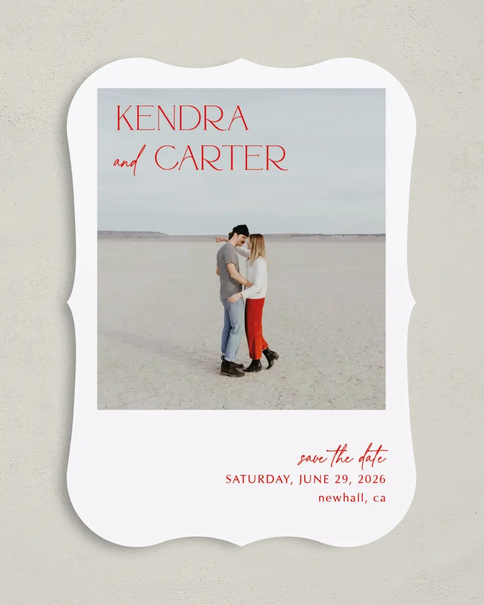 This is a 5" x 7" Save the Date Card called Initial Unity printed in full color on Premium Smooth paper