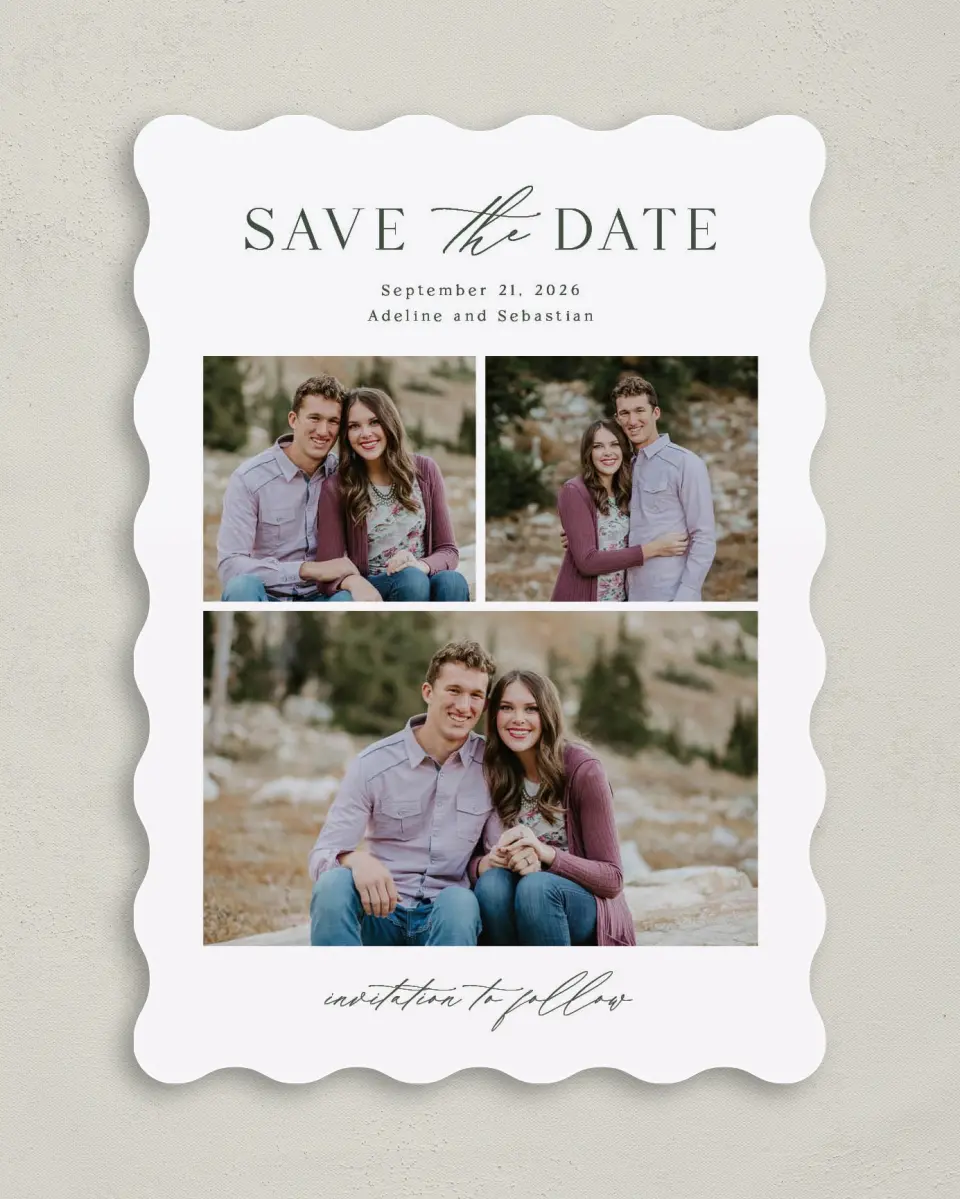This is a 5" x 7" Save the Date Card called True Tradition printed in full color on Premium Smooth paper