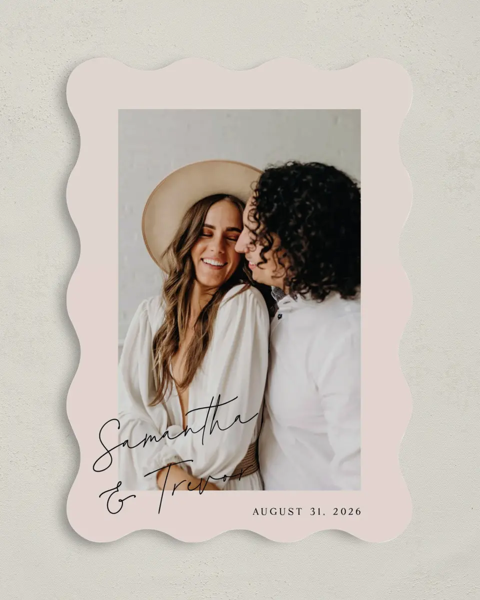This is a 5" x 7" Save the Date Card called The Samantha printed in full color on Premium Smooth paper