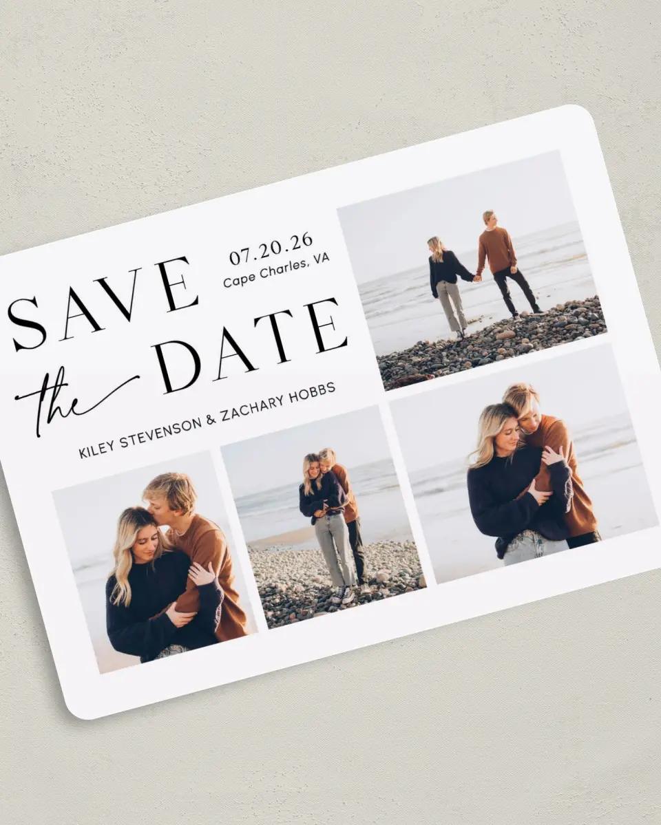 This is a 5" x 7" Save the Date Card called Picturesque printed in full color on Premium Smooth paper