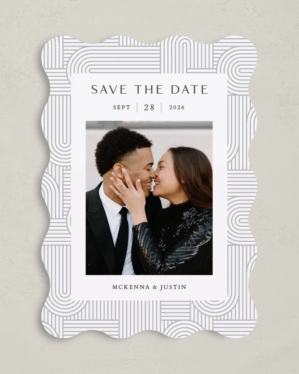 This is a 5" x 7" Save the Date Card called Geometric Elegance printed in full color on Premium Smooth paper