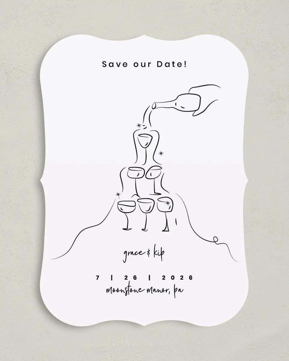 This is a 5" x 7" Save the Date Card called Love Overflows printed in full color on Premium Smooth paper