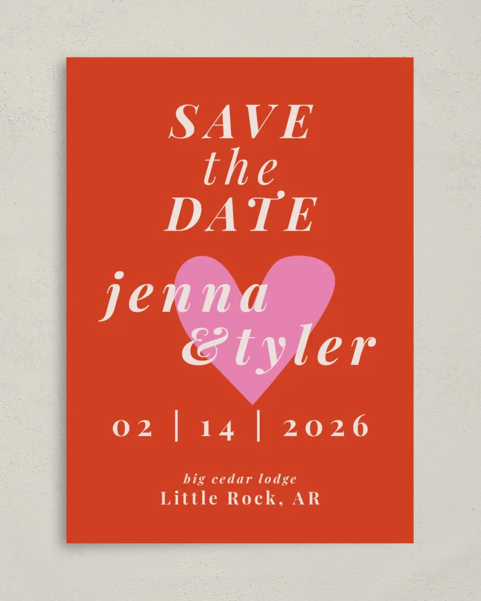 This is a 5" x 7" Save the Date Card called Heart Eyes for You printed in full color on Premium Smooth paper