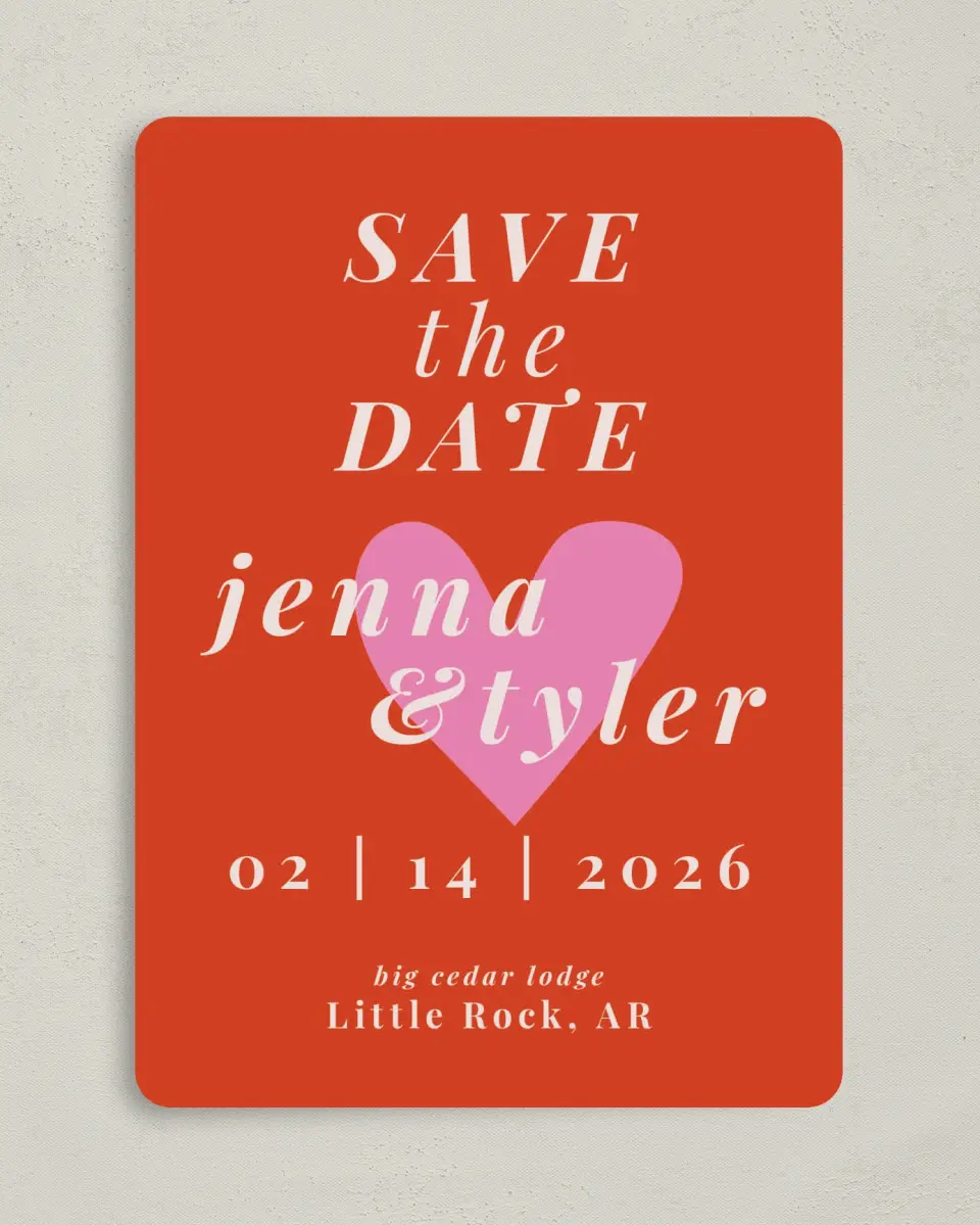 This is a 5" x 7" Save the Date Card called Heart Eyes for You printed in full color on Premium Smooth paper