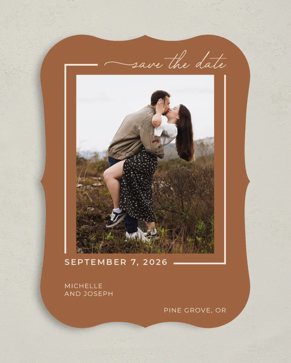 This is a 5" x 7" Save the Date Card called Kisses & Wishes printed in full color on Premium Smooth paper
