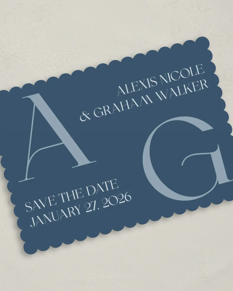 This is a 5" x 7" Save the Date Card called Love Letters printed in full color on Premium Smooth paper