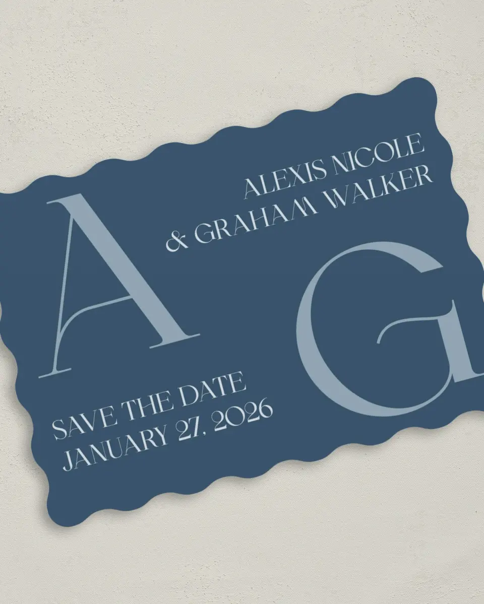 This is a 5" x 7" Save the Date Card called Love Letters printed in full color on Premium Smooth paper
