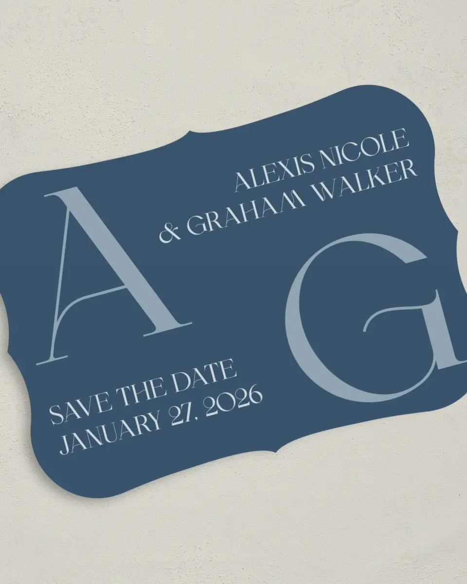 This is a 5" x 7" Save the Date Card called Love Letters printed in full color on Premium Smooth paper