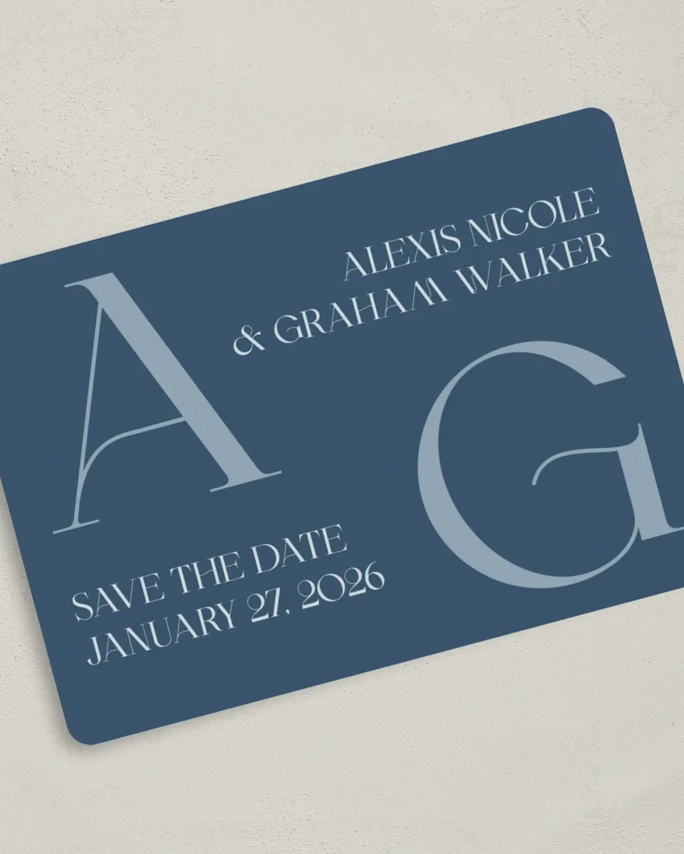 This is a 5" x 7" Save the Date Card called Love Letters printed in full color on Premium Smooth paper