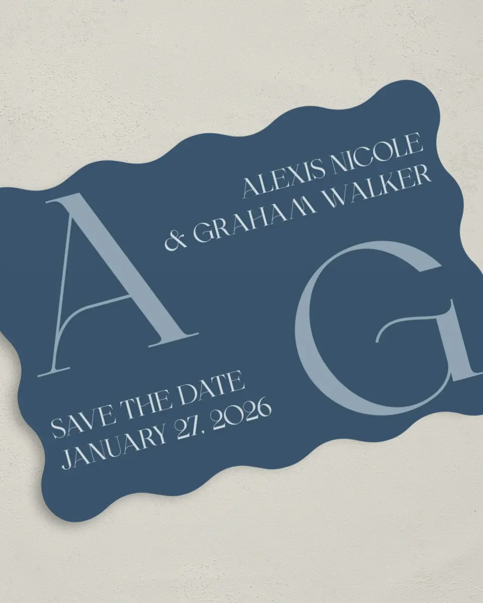 This is a 5" x 7" Save the Date Card called Love Letters printed in full color on Premium Smooth paper