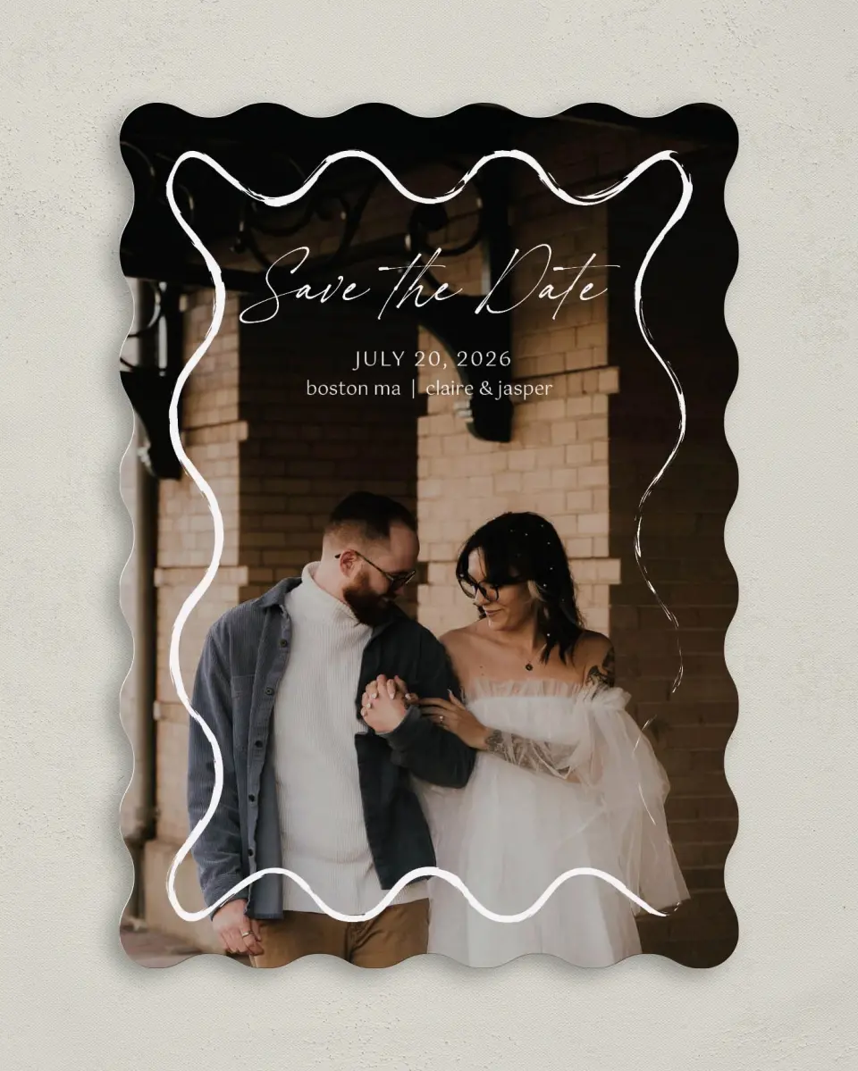 This is a 5" x 7" Save the Date Card called Romantic Sketch printed in full color on Premium Smooth paper