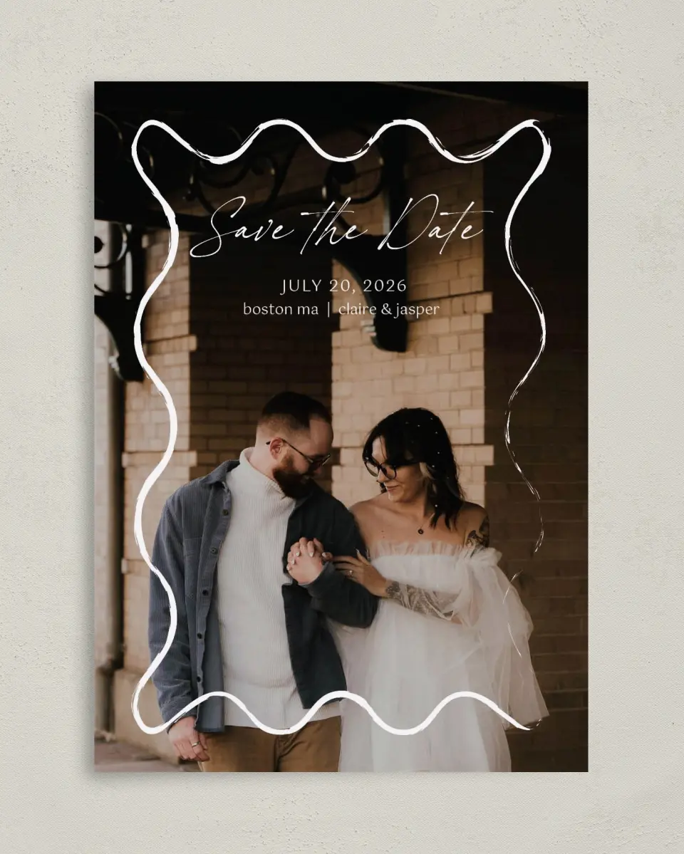This is a 5" x 7" Save the Date Card called Romantic Sketch printed in full color on Premium Smooth paper