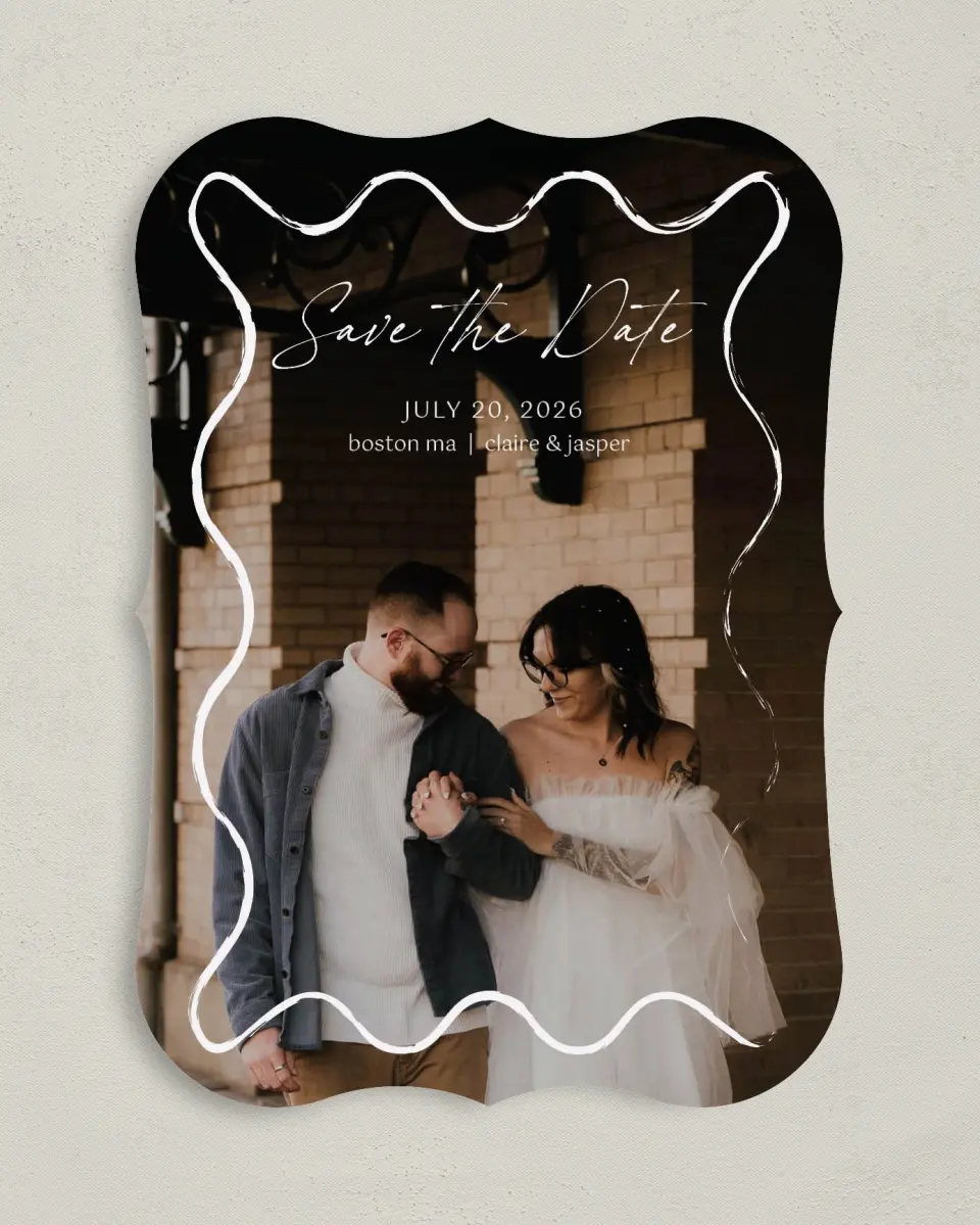 This is a 5" x 7" Save the Date Card called Romantic Sketch printed in full color on Premium Smooth paper