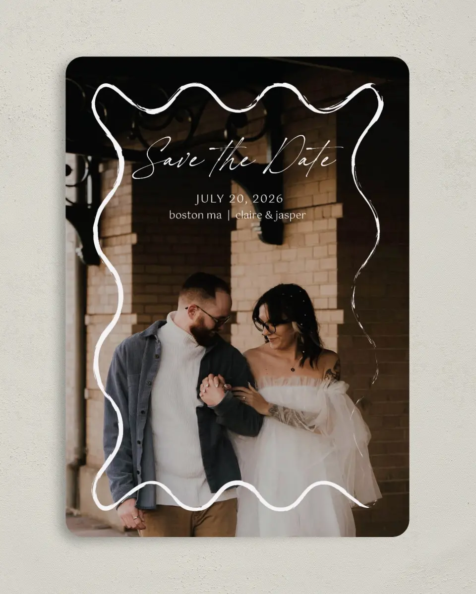 This is a 5" x 7" Save the Date Card called Romantic Sketch printed in full color on Premium Smooth paper