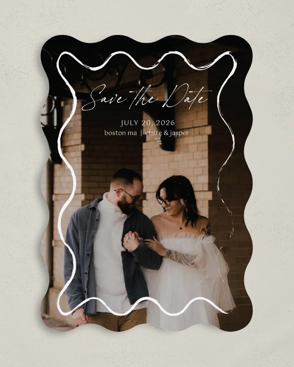 This is a 5" x 7" Save the Date Card called Romantic Sketch printed in full color on Premium Smooth paper