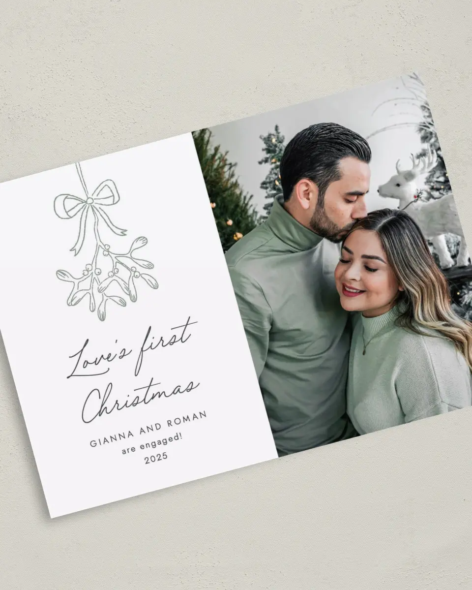 This is a 5" x 7" Christmas Card called Mistletoe Magic printed in full color on Premium Smooth paper