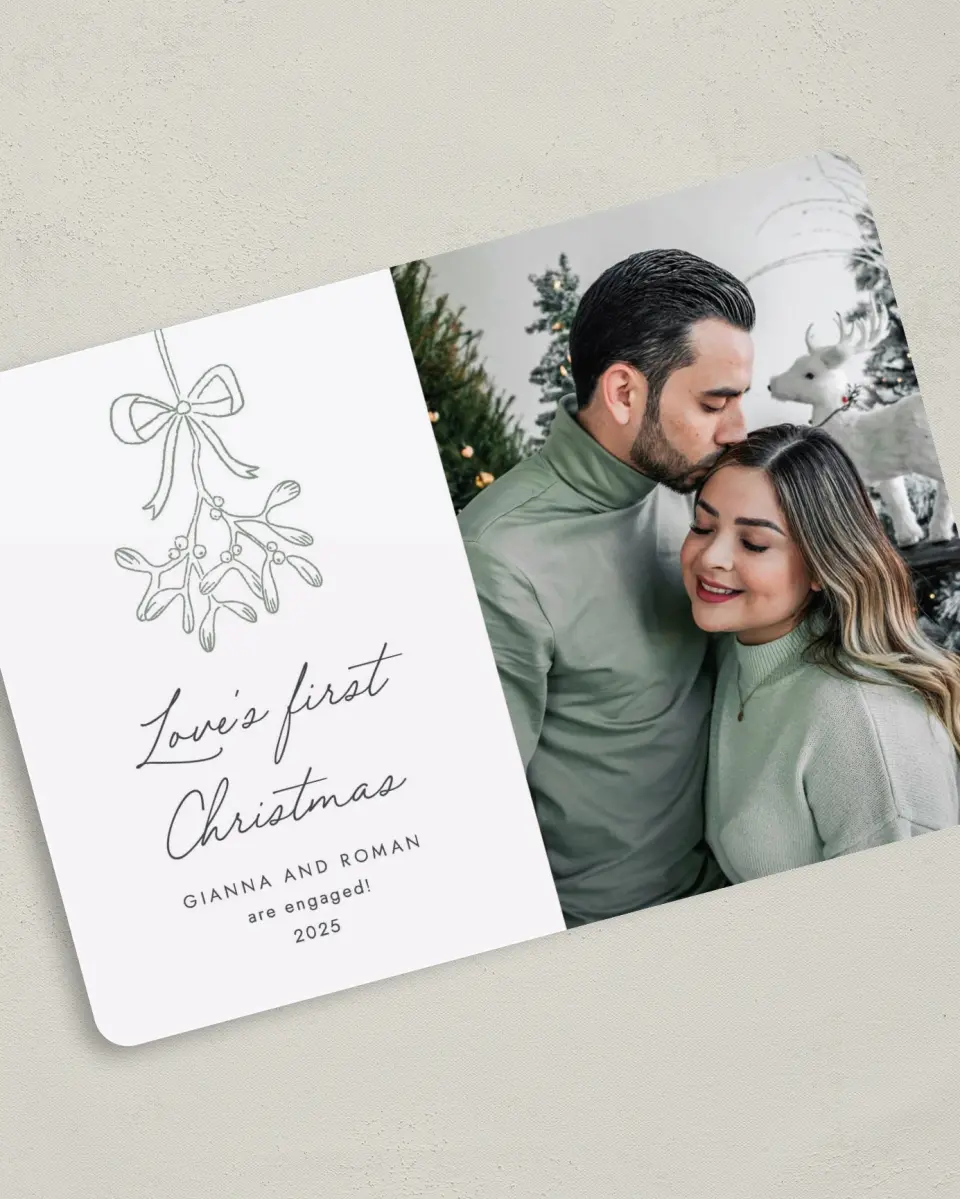 This is a 5" x 7" Christmas Card called Mistletoe Magic printed in full color on Premium Smooth paper