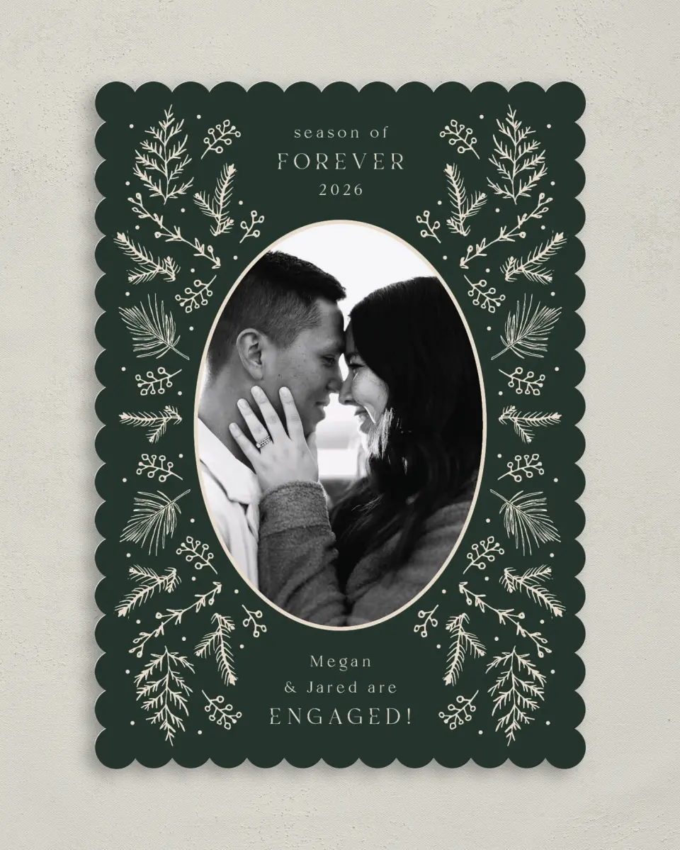 This is a 5" x 7" Christmas Card called Forever Falling in Love printed in full color on Premium Smooth paper on Premium Smooth paper on Premium Smooth paper