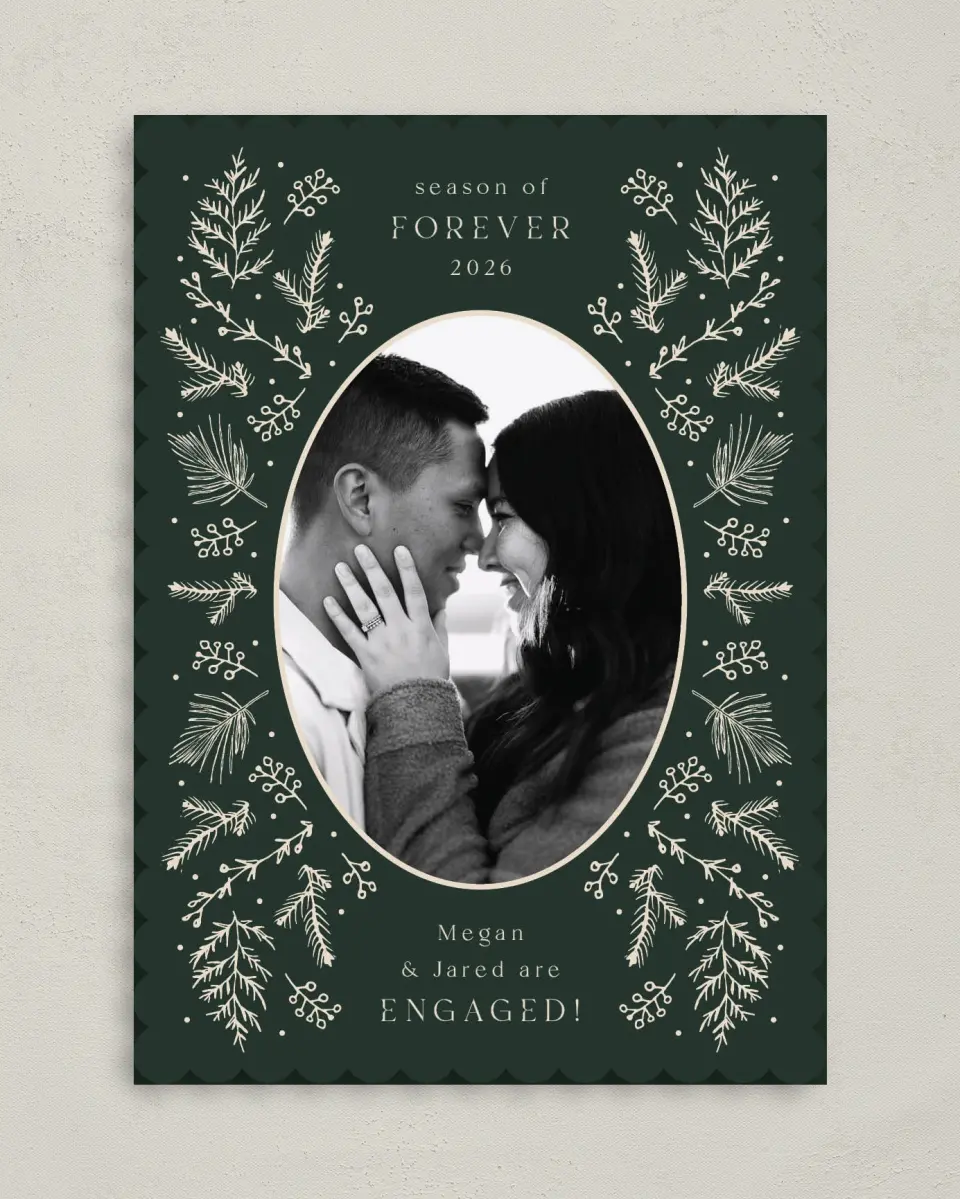 This is a 5" x 7" Christmas Card called Forever Falling in Love printed in full color on Premium Smooth paper on Premium Smooth paper on Premium Smooth paper