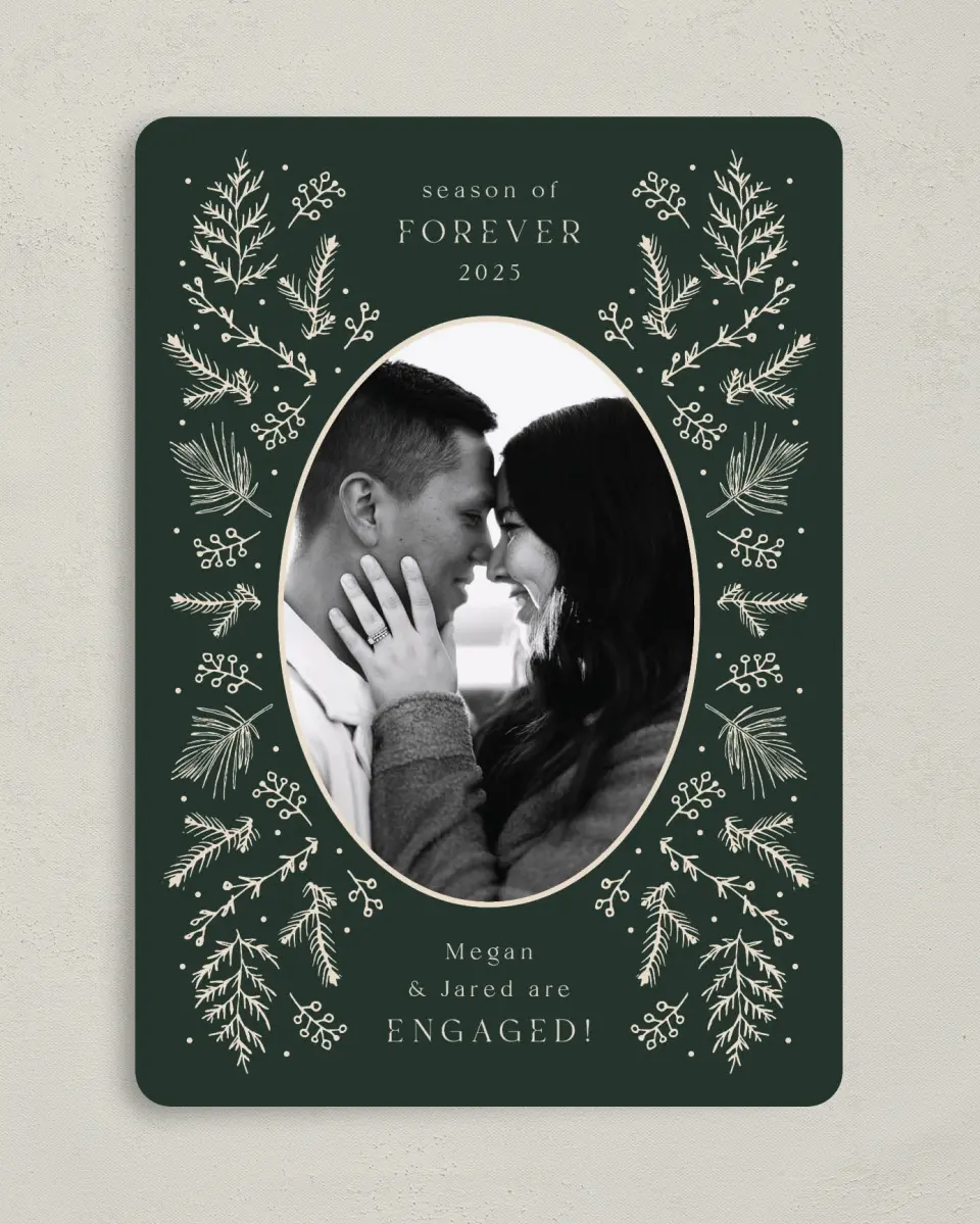 This is a 5" x 7" Christmas Card called Forever Falling in Love printed in full color on Premium Smooth paper