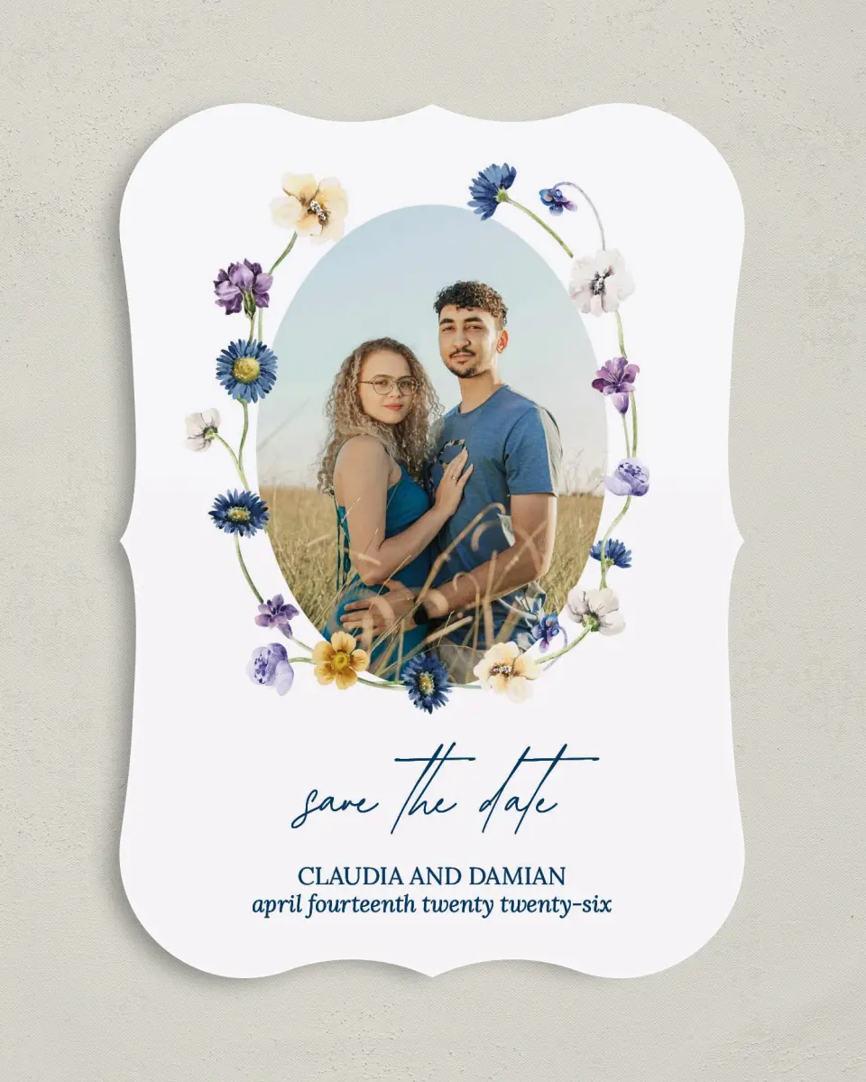 This is a 5" x 7" Save the Date Card called Wildest Dream printed in full color on Premium Smooth paper
