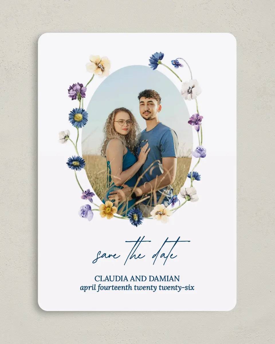 This is a 5" x 7" Save the Date Card called Wildest Dream printed in full color on Premium Smooth paper