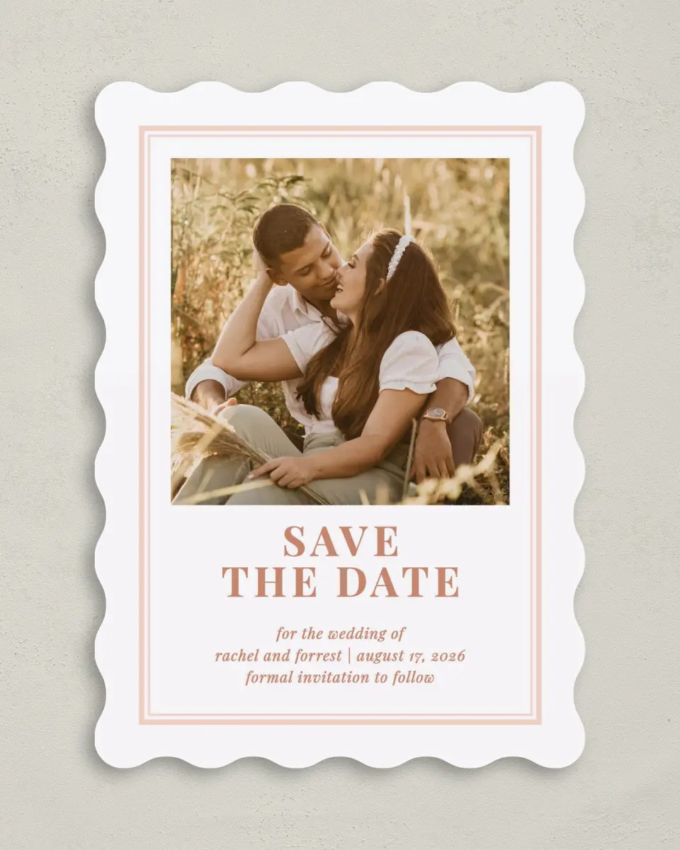 This is a 5" x 7" Save the Date Card called Gorgeous Blush printed in full color on Premium Smooth paper