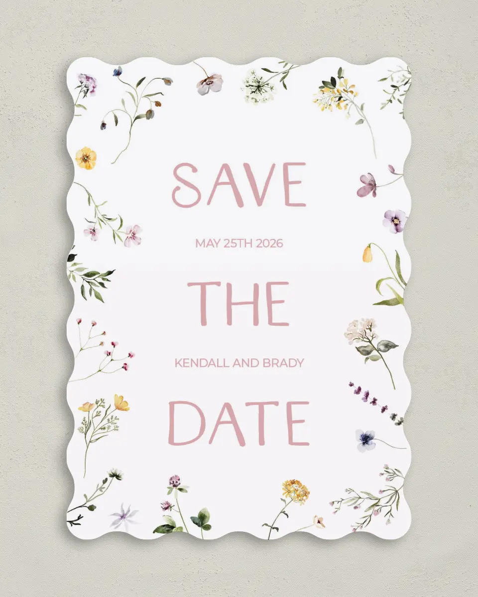 This is a 5" x 7" Save the Date Card called Efflorescence printed in full color on Premium Smooth paper