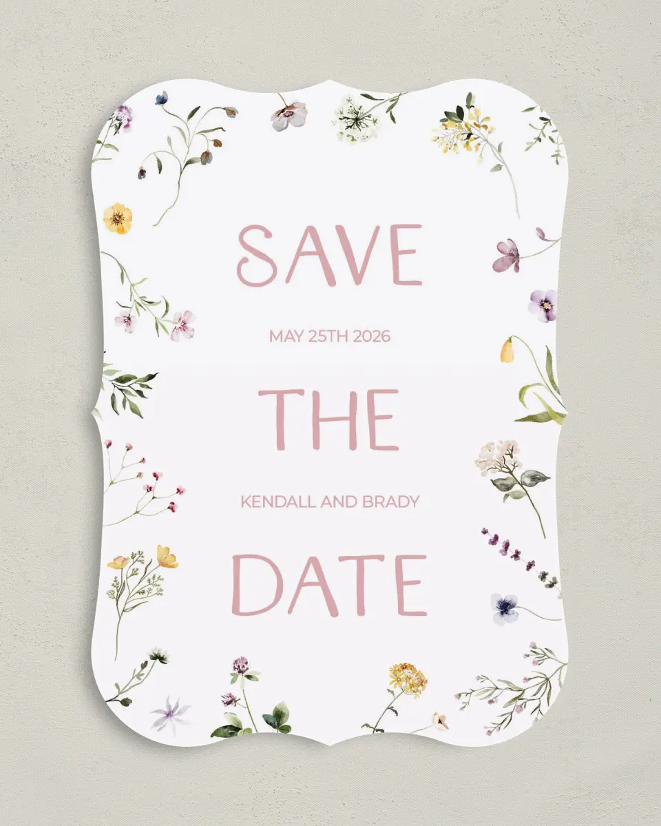 This is a 5" x 7" Save the Date Card called Efflorescence printed in full color on Premium Smooth paper
