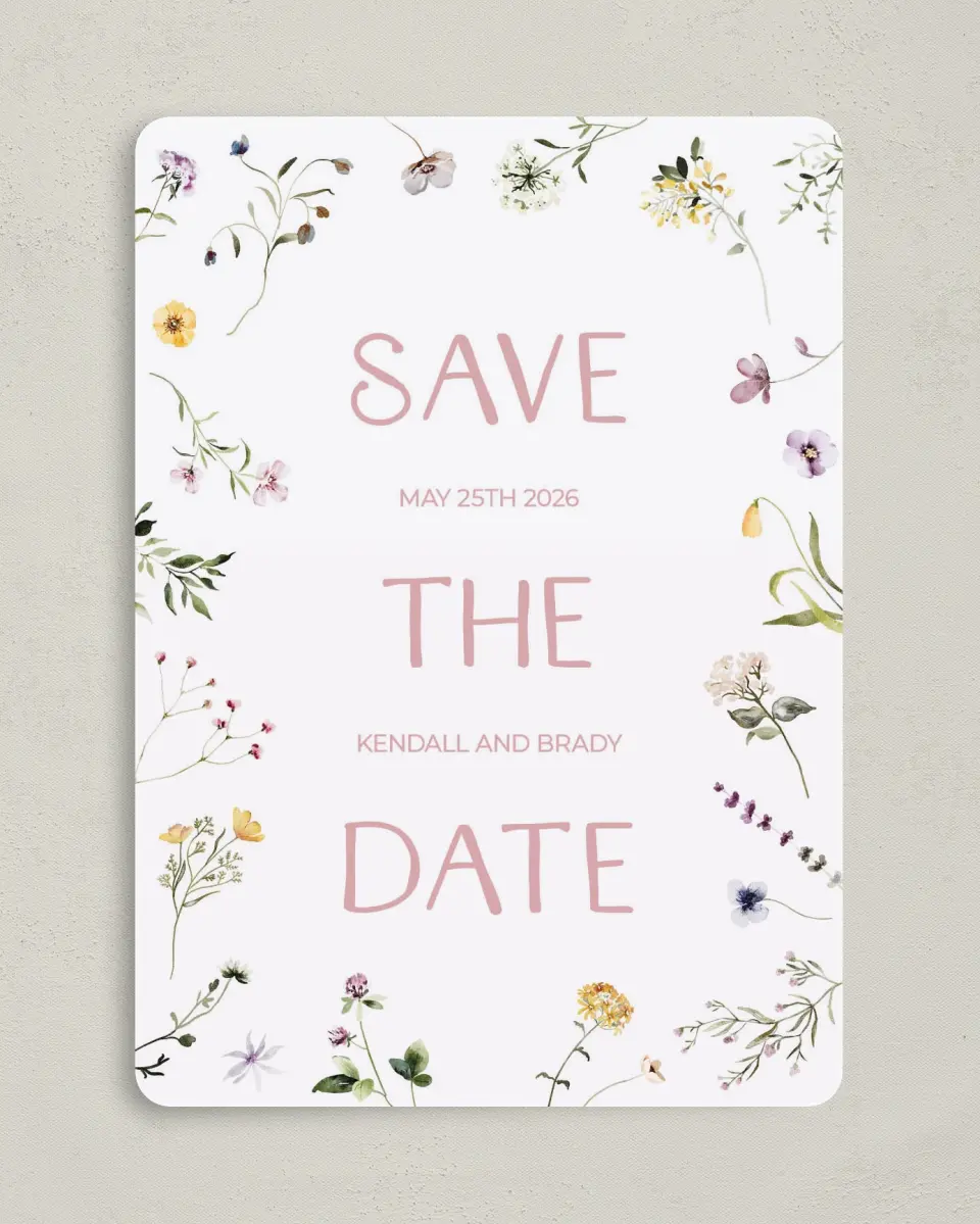 This is a 5" x 7" Save the Date Card called Efflorescence printed in full color on Premium Smooth paper