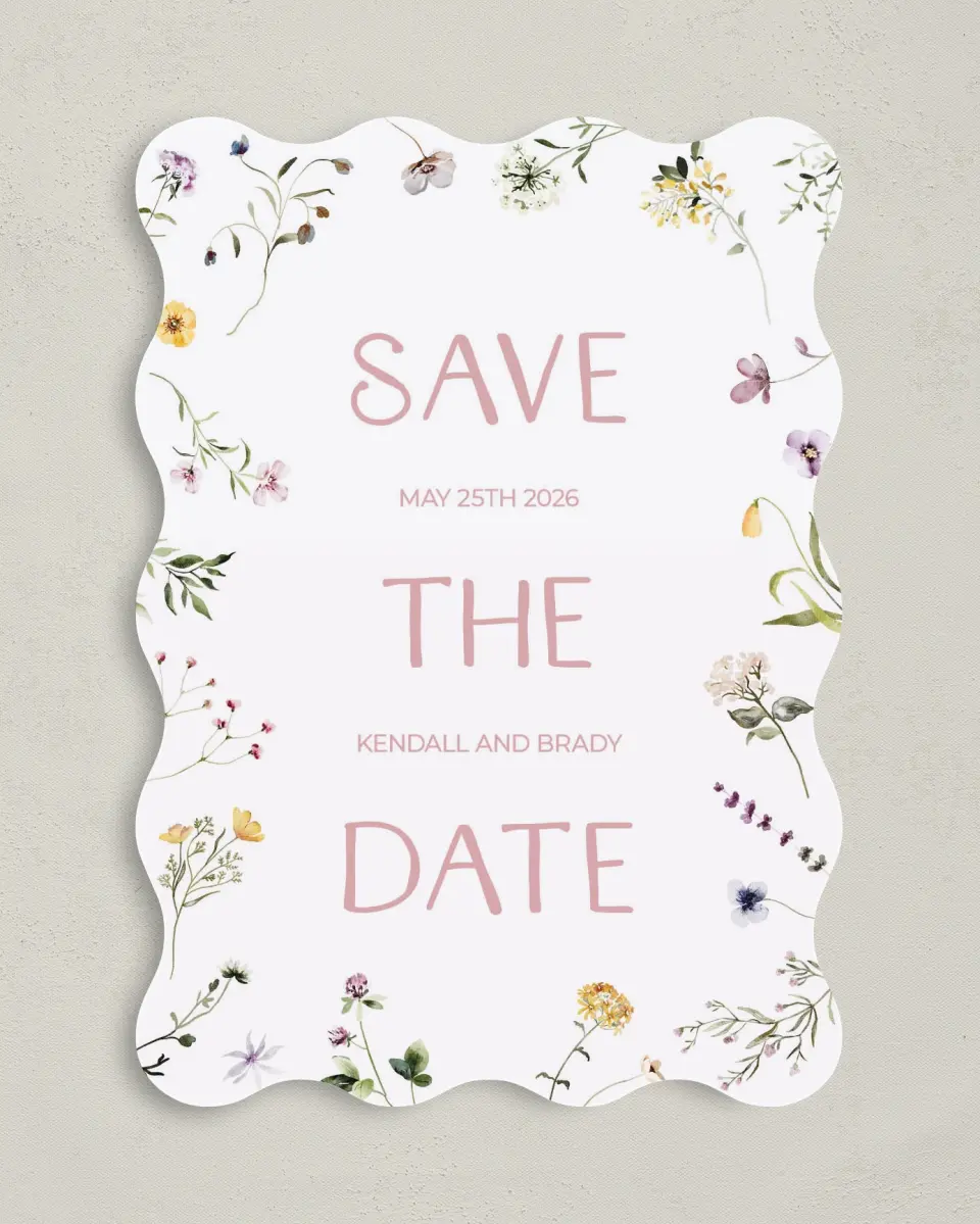 This is a 5" x 7" Save the Date Card called Efflorescence printed in full color on Premium Smooth paper