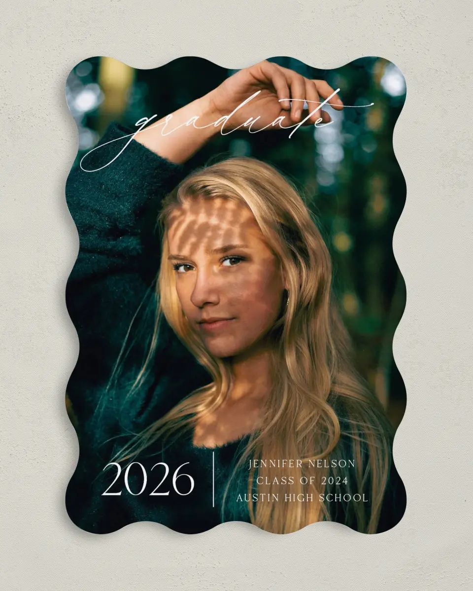 This is a 5" x 7" Graduation Announcement Card called Stunning Senior printed in full color on Premium Smooth paper